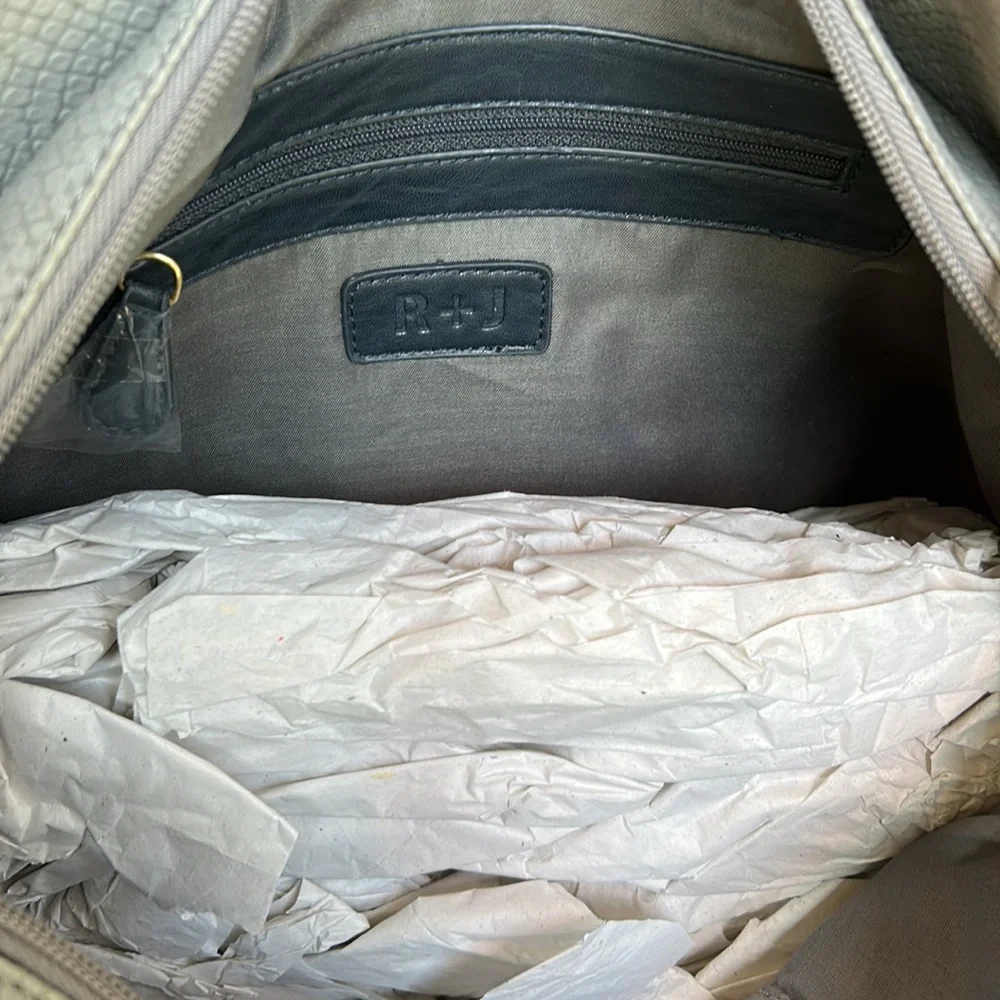R+J Karalyn Grey Snakeskin Embossed Satchel Handbag‎ Navy Trim NWT HK-217-KAR